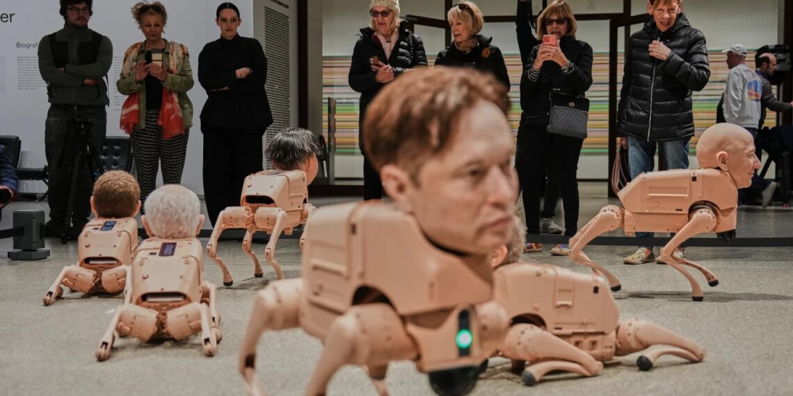 Musk e Zuckerberg viram cães-robôs que fazem ‘cocô artístico’ em museu