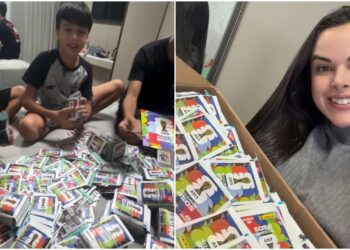 Mãe compra 14 mil figurinhas da Copa para filho completar álbum e vídeo viraliza