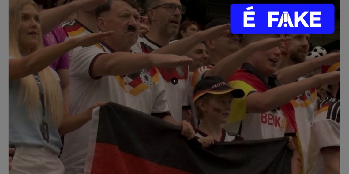 É #FAKE que vídeo mostre sósia de Hitler na arquibancada do jogo Alemanha x Curaçao na Copa; imagens foram manipuladas por IA