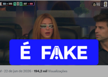 É #FAKE que foto mostre Shakira com Piqué na arquibancada de Argentina x Áustria na Copa; imagem foi manipulada por IA
