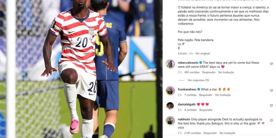 Balogun pede desculpas pela eliminação dos EUA na Copa: ‘Decepcionamos vocês’