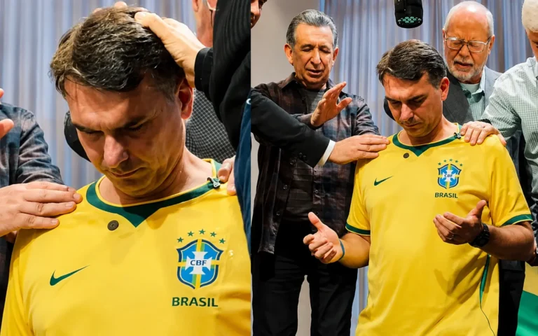 Flávio Bolsonaro recebe oração de líderes cristãos em vídeo