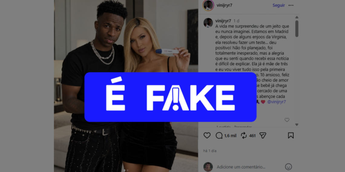 É #FAKE que Virginia Fonseca e Vini Jr. postaram fotos com anúncio de gravidez; imagens foram fabricadas com inteligência artificial
